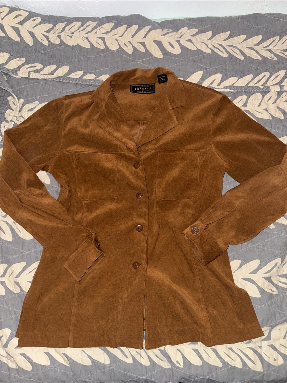 Express Women's Brown faux Suede  Button-Front top